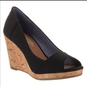 TOMS Stella Canvas Peep Toe Wedges